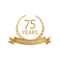 Golden anniversary Laurel Wreath Badge – Vector Icon for Milestone, Celebration and Award Design of 75years.