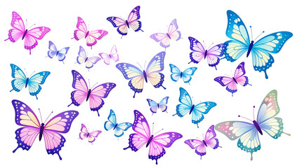 Colorful butterfly collection with colorful insect design with delicate wings on white background
