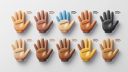 Vibrant Collection of Playful Emoji Hands in Various Skin Tones and Purple