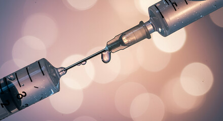 Closeup of Two Syringes with a Drop of Liquid Against a Bokeh Background