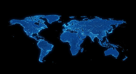 Glowing Blue World Map Digital Network