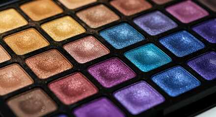 Close-up of Colorful Eyeshadow Palette with Shimmer and Glitter