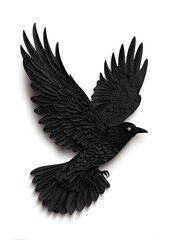 Obraz premium Detailed black raven with wings spread against a plain white background