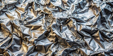 Abstract Metallic Texture A Close-Up Study of Crumpled, Reflective Surface with Varying Light and Shadow