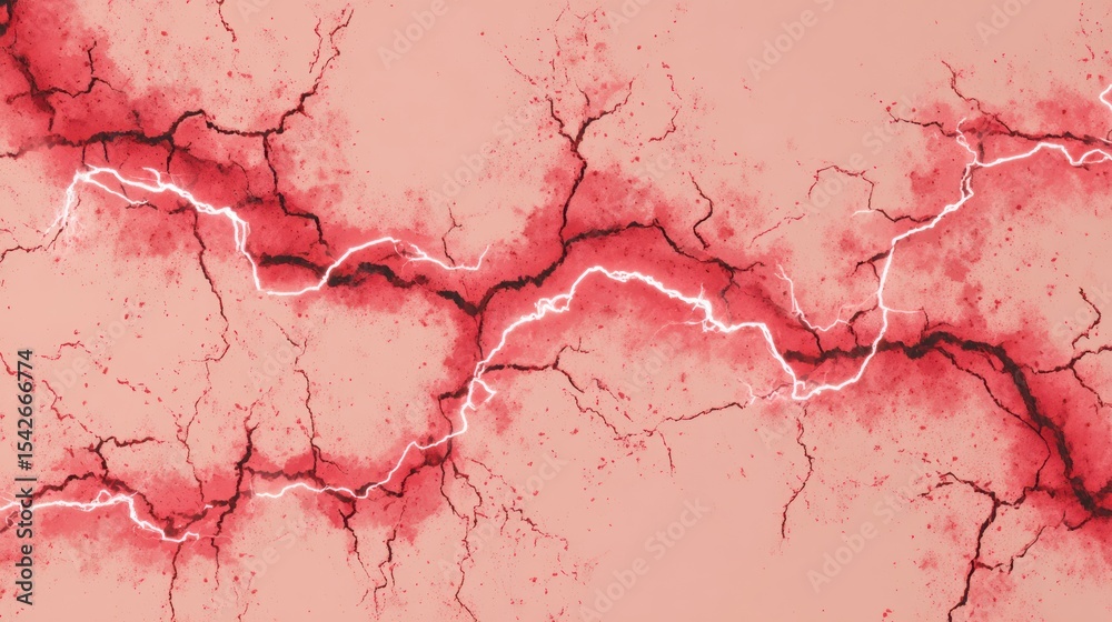 Aufkleber Vibrant Display of Red Lightning Veins Against a Minimal Background With Crackled Texture