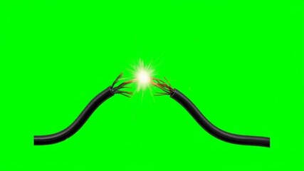 Electric Spark Short Circuit from Broken Cable on Green Screen Background, Generative AI