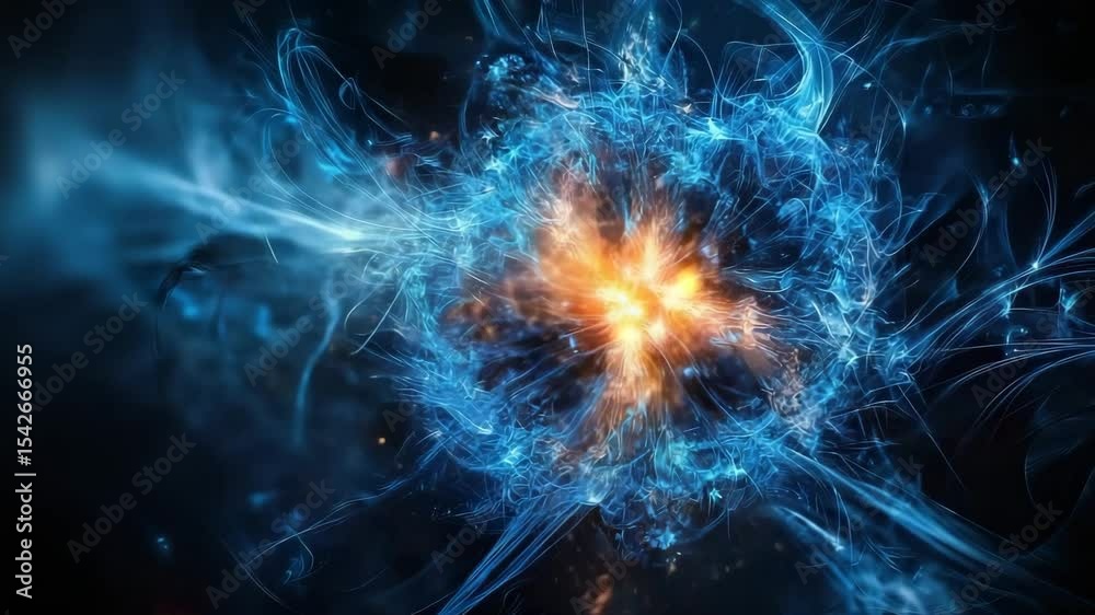 Aufkleber a vibrant, glowing depiction of energy or atomic particles colliding in a dynamic and colorful burst