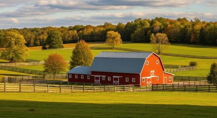 Obraz premium Autumn Rural Farm Scene A Tranquil Barn Landscape View