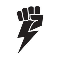 Power Fist with Lightning Bolt Silhouette Vector | Strength and Resistance Icon