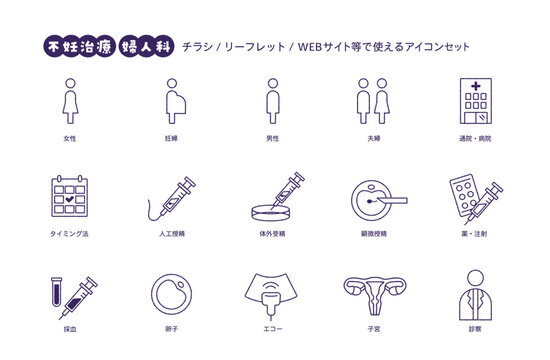 不妊治療・婦人科アイコンセット（単色）