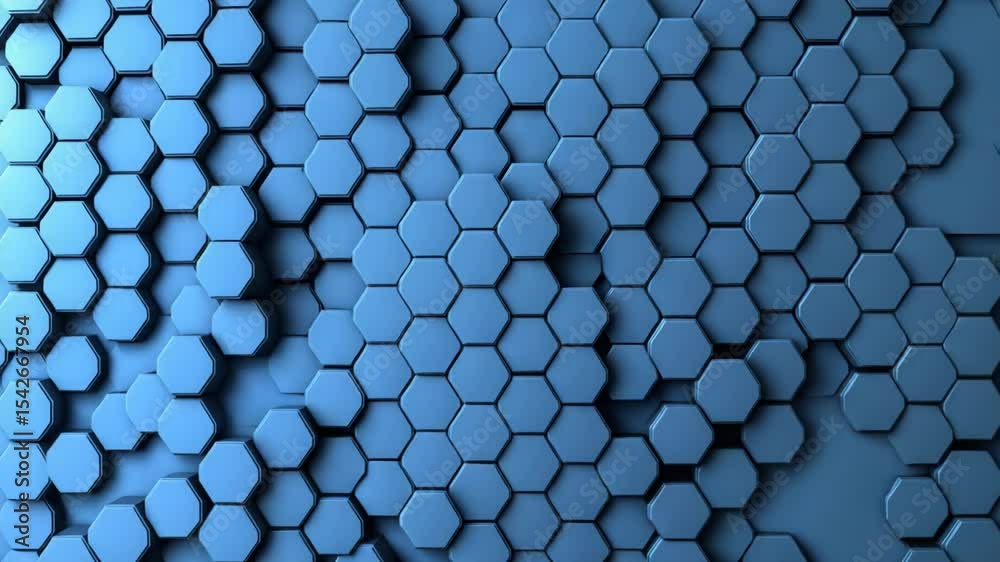 Poster a pattern of raised blue hexagons creates a modern, three-dimensional abstract background.
