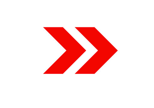 Bold red chevron arrows pointing to the right on a white background. The modern and minimalistic design symbolizes direction, movement, progress, or forward navigation. Ideal for use in web design.