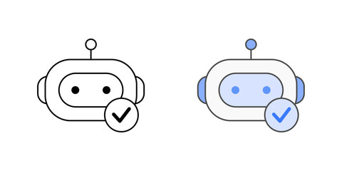 Task automation bot icon with a robot head and checklist, in outline and color styles, perfect for representing cloud-based automation tools, SaaS bots, and workflow efficiency systems.