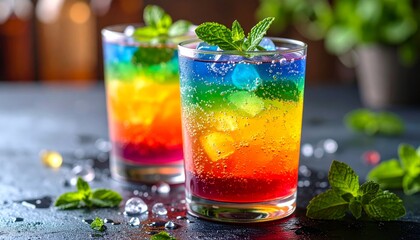 Ice cold mojito cocktail in a glass with fresh mint and lime on a wooden table