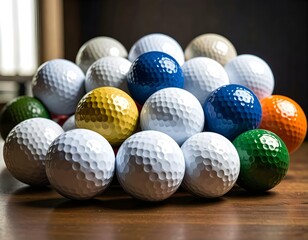 A group of white golf balls neatly arranged on a smooth surface with soft lighting and shadows.