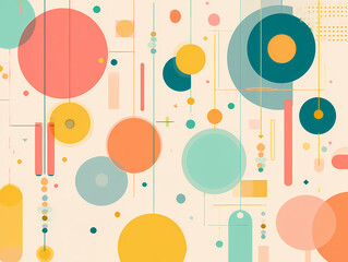 Soft Geometric Abstract with Summer Colors and Hanging Shapes – AI Generated