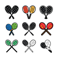 Collection of Colorful Pickleball Paddle flat Designs vector art
