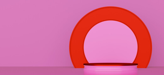 Vibrant Pink Backdrop Showcases Geometric Podium for cosmetic