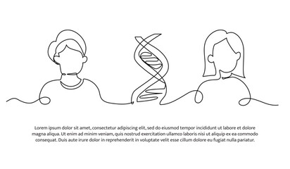 Vector illustration of genetics in humans. Modern flat in continuous line style.