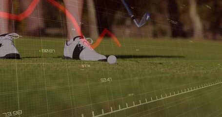 Ball-triggered grid and red curve animating, tracing club approach, showing impact and rolling ball - Powered by Adobe