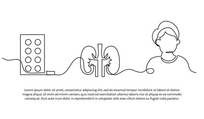 Vector illustration of giving medicine to kidney disease patients. Modern flat in continuous line style.