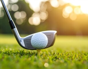 A golf ball in mid-air after impact with an iron club, captured in warm sunlight on a grassy field.