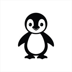 Adorable Baby Penguin Silhouette Vector Icon in Black and White