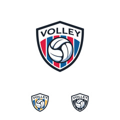 Colorful emblem of a volleyball on a shield.