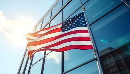 An American flag stands in front of a building, highlighting Labor Day and honoring the nation's workforce and professions