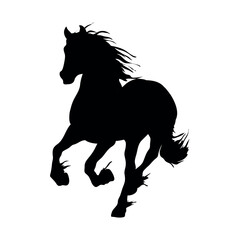 Black silhouette of a running horse on a white background vector illustration for the design of postcards, calendars, logos and websites