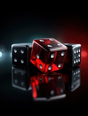 Dice, red and black, dramatic lighting