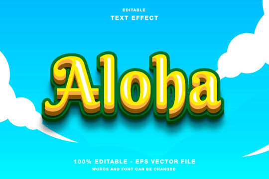 Editable aloha text effect design for tropical themed designs, Hawaii vacation promotions, summer party invitations, beach wedding stationery, and Hawaiianthemed products. - Powered by Adobe