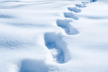a line of footprints in the snow