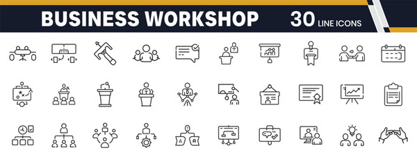 Fototapeta premium Business Workshop Icons Set for Corporate Training, Skills Development, and Group Sessions