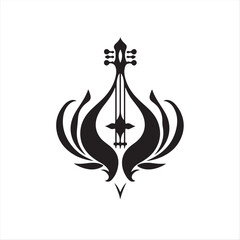 A timeless and elegant black and white vector logo a geometric silhouette of a guitar, emphasizing balance and symmetry on a clean white background.