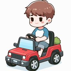 vector illustration of a child playing with vehicles