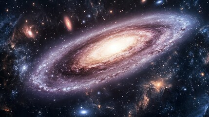 View of the Milky Way merging with the Andromeda Galaxy in deep space. This realistic photorealistic depiction captures the beauty of the spiral galaxies set against the vast interstellar backdrop
