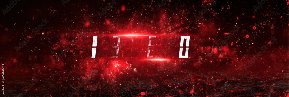 Aufkleber Massive Digital Countdown Displayed Prominently on a Deep Red Background Signaling an Approaching Event or Game Moment