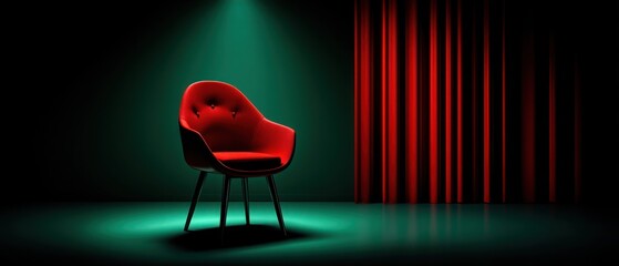 Red chair in a teal stage setting
