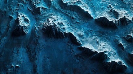 3D render of topographic lines on a dark blue background creating a digital wireframe representation of an ocean landscape