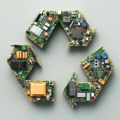 Circular economy practices for electronics involving recycling, refurbishing, and reusing electronic devices, reducing e-waste, and creating sustainable product life cycles for technology