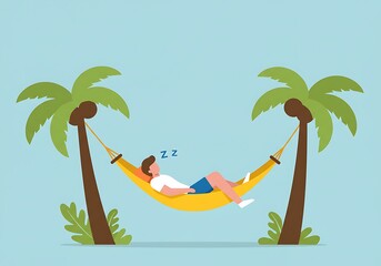 Person napping in a hammock beneath palm trees.