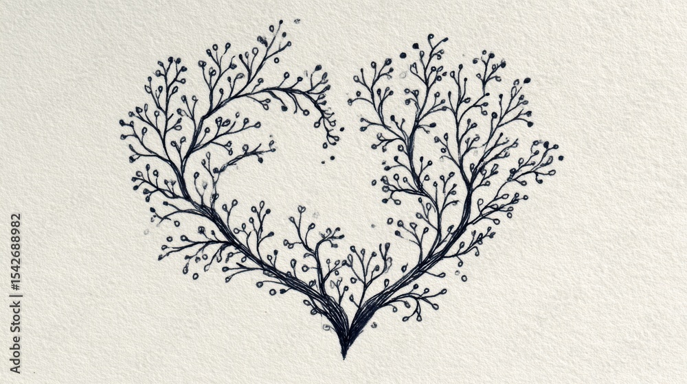 Poster Hand-drawn Heart Design Featuring Delicate Branches and Budding Twigs on Textured Background for an Artistic Touch