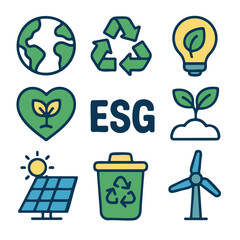 Sustainable icons representing environmental, social, and governance themes, showcasing eco