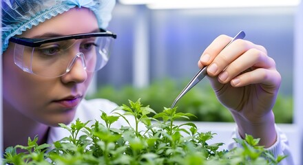 Botanist or Scientist Examining Plant Growth in Lab Agricultural Researcher Studying Hydroponic Plants   Innovation & Technology 