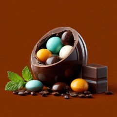 Chocolate Easter Egg filled with colorful candies
