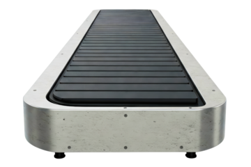 Empty industrial conveyor belt for product transport isolated on a transparent background