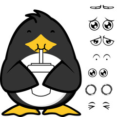 penguin character cartoon expressions pack collection in vector art
