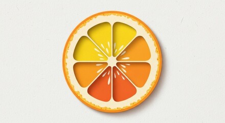 Colorful citrus fruit slice graphic with vibrant orange yellow and red shades in paper cut style