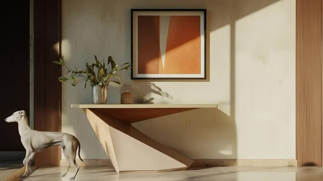 Modern foyer with greyhound and geometric accents
